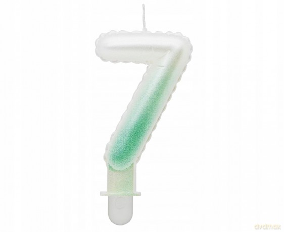 Świeczki ombre Cyferka 7 perłowa biało zielona 7 cm