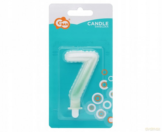 Świeczki ombre Cyferka 7 perłowa biało zielona 7 cm