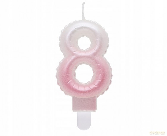 Świeczki ombre Cyferka 8 perłowa biało różowa 7 cm