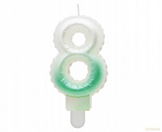 Świeczki ombre Cyferka 8 perłowa biało zielona 7 cm
