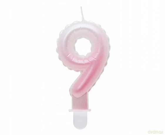 Świeczki ombre Cyferka 9 perłowa biało różowa 7 cm