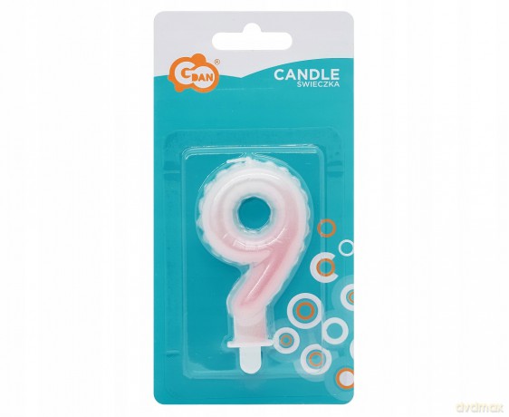 Świeczki ombre Cyferka 9 perłowa biało różowa 7 cm