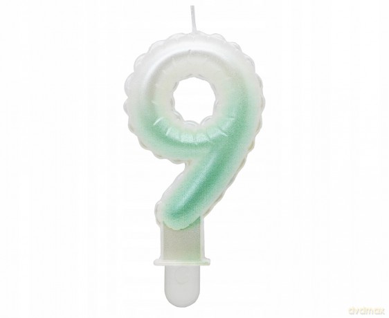 Świeczki ombre Cyferka 9 perłowa biało zielona 7 cm