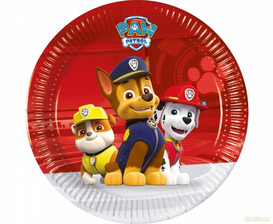 Talerzyki papierowe Psi Patrol czerwone 20 cm 8szt