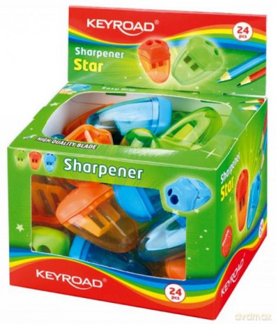 Temperówka KEYROAD Star plastikowa, podwójna z pojemnikiem mix kolorów