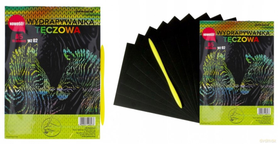 Wydrapywanka tęczowa A5 (10 arkuszy) multikolor + 2 rylce WZ-02
