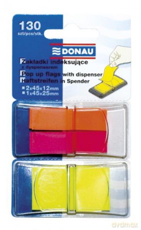 Zakładka indeksująca z dyspenserem DONAU PP 2x45x12mm mix kolorów