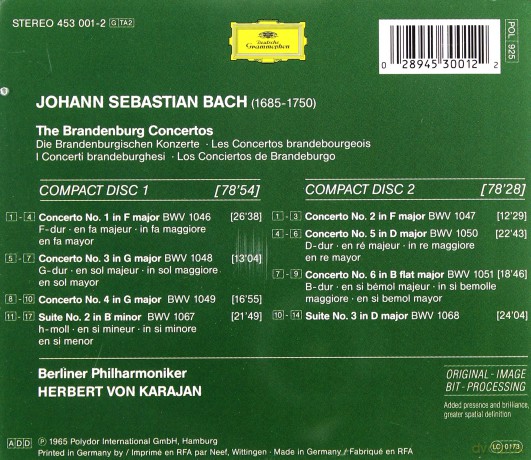 Double Karajan Berliner Philharmoniker: Bach Brandenburg Concertos [2CD]