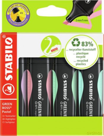 Zakreślacz STABILO GREEN BOSS Pastel etui 4 kolory