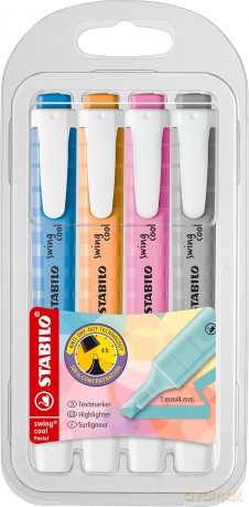 Zakreślacz STABILO swing cool pastel etui 4 szt. nowe kolory 2022 275/4-08-2