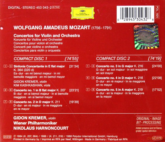 Kremer/Harnoncourt: Mozart Violin Concertos Complete [2CD]