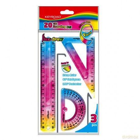 Zestaw geometryczny elastyczny Keyroad Rainbow Deco liniijka 20 cm, ekierka 18 cm kątomierz 10 cm
