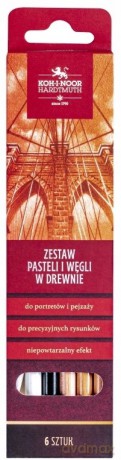Zestaw Gioconda pastele suche i węgle w drewnie + rozcieracz 6 sztuk 8800SE