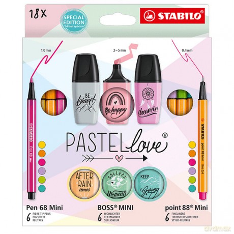 Zestaw STABILO PastelLove 18el cienkopisy, flamastry, zakreślacze 77/5-8-5