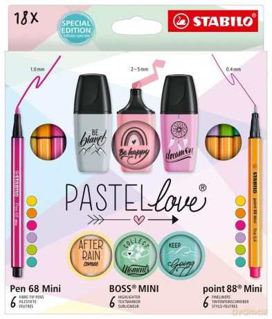 Zestaw STABILO PastelLove 18el cienkopisy, flamastry, zakreślacze 77/5-8-5