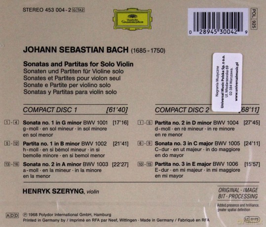 Henryk Szeryng: Bach Sonatas And Partitas For Solo Violin [2CD]