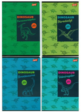 Zeszyt A5 16k linia podwójna dwukolorowa laminowany DINOSAUR