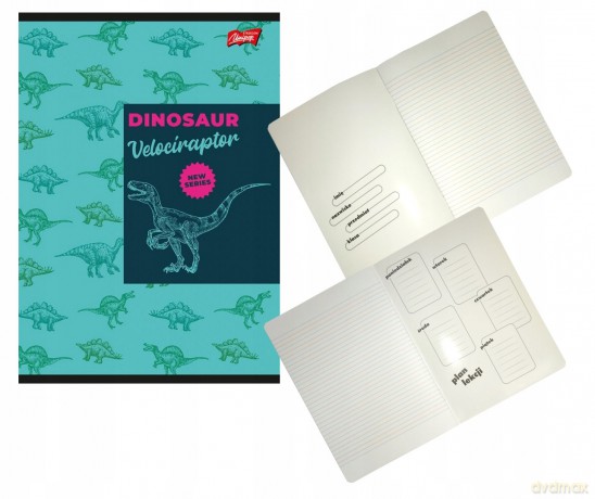 Zeszyt A5 16k linia podwójna dwukolorowa laminowany DINOSAUR