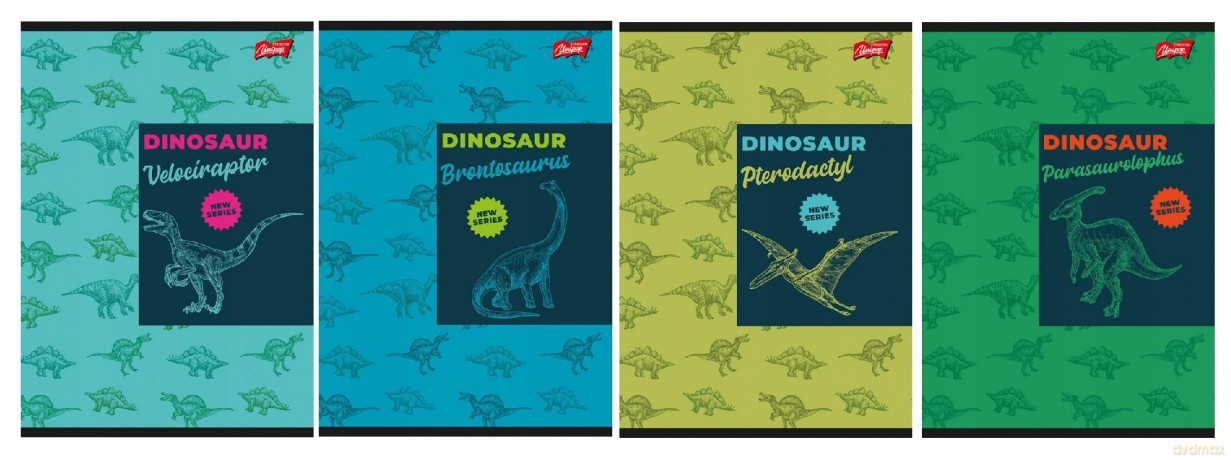Zeszyt A5 16k linia podwójna dwukolorowa laminowany DINOSAUR