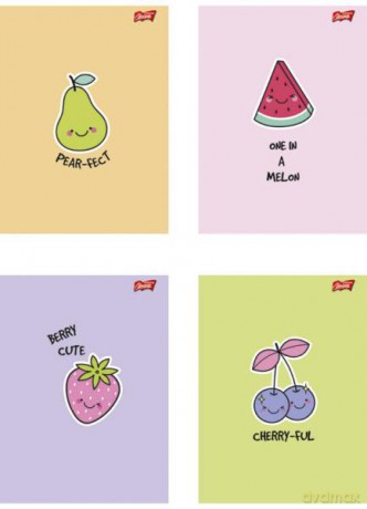 Zeszyt A5 32k linia podwójna dwukolorowa laminowany FUNNY FRUITS z lakierem miejscowym mix