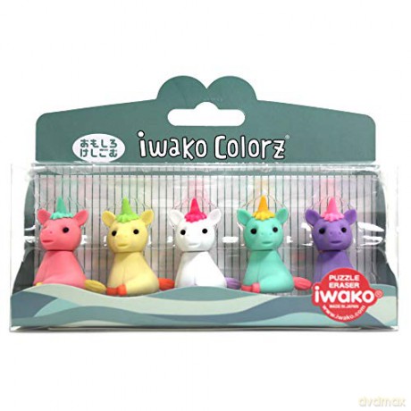 IWAKO COLORZ zestaw gumek do ścierania w pudełku, 5szt/zestaw - jednorożec
