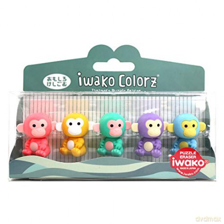 IWAKO COLORZ zestaw gumek do ścierania w pudełku, 5szt/zestaw - małpa