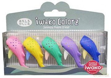 IWAKO COLORZ zestaw gumek do ścierania w pudełku, 5szt/zestaw - rekin