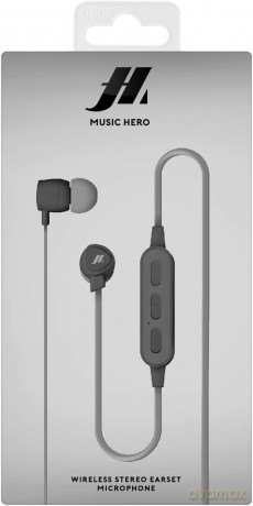 Music Hero wireless earphones with integrated answer end button and microphone, black color