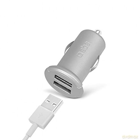 SBS mini ładowarka 2 USB, 2400mA, srebro
