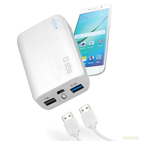 SBS Power Bank Compact szybka ładowarka Li-Ion 10000 mAh 2 USB port 2,1 A, biały