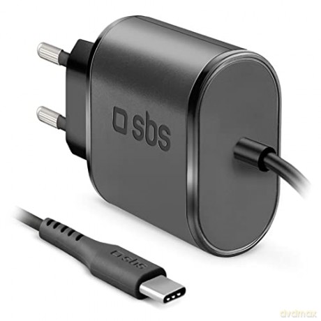 Travel charger 100/250V 3100 mAh ultra fast charge with USB Type-C connector and cable, 1 m lenght, black color