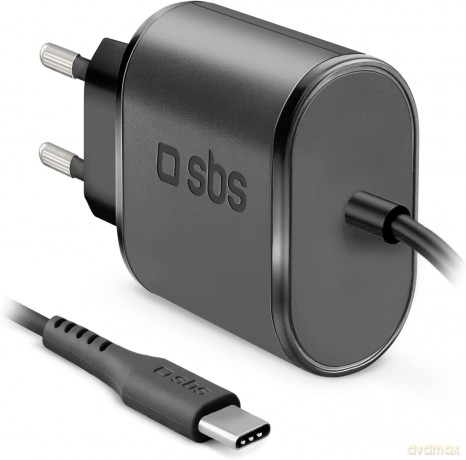 Travel charger 100/250V 3100 mAh ultra fast charge with USB Type-C connector and cable, 1 m lenght, black color