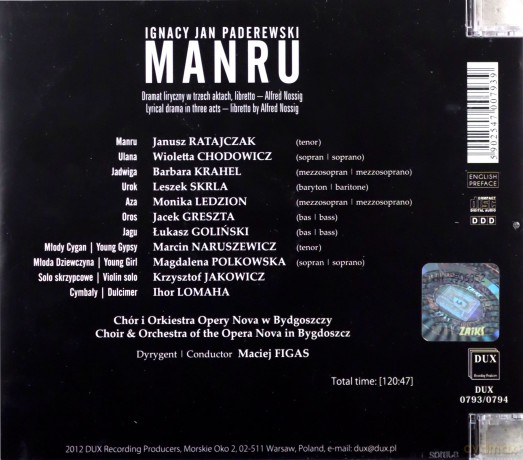 Maciej Figas Paderewski: Manru [CD]
