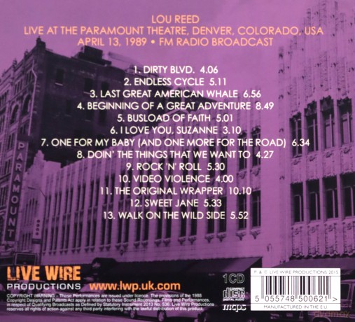Lou Reed: Live At The Paramount Theatre 1989 [CD]
