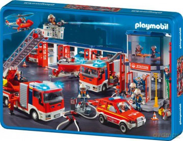 SCHMIDT SPIELE 100 El. w metal. puszce - Playmobil Straż pożarna [PUZZLE]