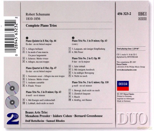 Duo Beaux Arts Trio: Schumann Cpl.Piano Trios [2CD]