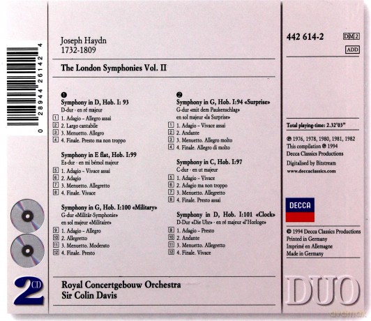 Duo Davis, Royal Concert.Orch.: Haydn-The London Symph.93.94,97,99.... [2CD]