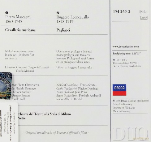 Duo Domingo,Pretre: Mascagani:Cavalleria../Leoncavallo:Pagla [2CD]