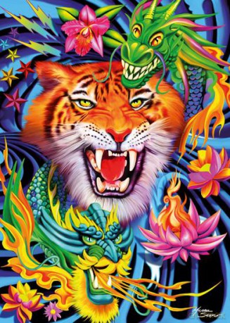 SCHMIDT SPIELE 1000 El. TATTOO ART Tygrys i ognisty smok [PUZZLE]