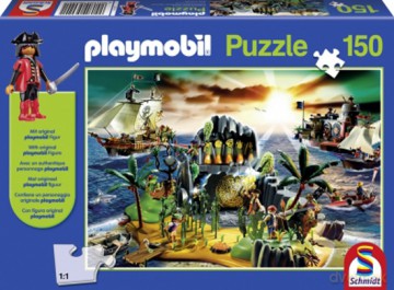SCHMIDT SPIELE 150 El. Playmobil Wyspa piratów + figurka Playmobil [PUZZLE]