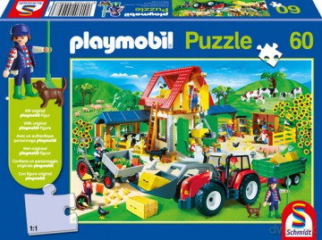 SCHMIDT SPIELE 60 EL. Playmobil Kolorowa farma + figurka Playmobil [PUZZLE]
