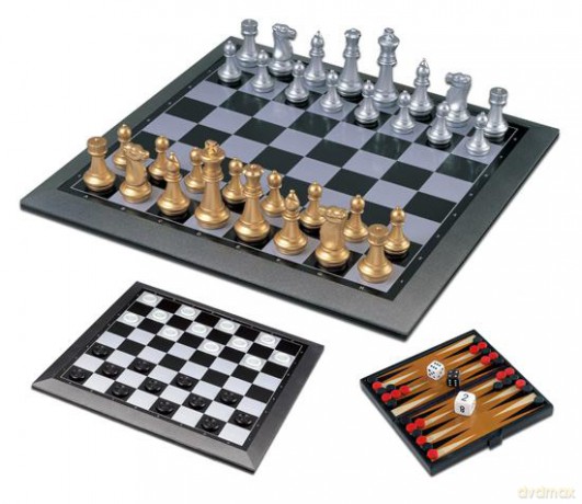 Zestaw Szachy/Warcaby magn. srebrno-złoty 39 cm (NA2908) [GRA PLANSZOWA]