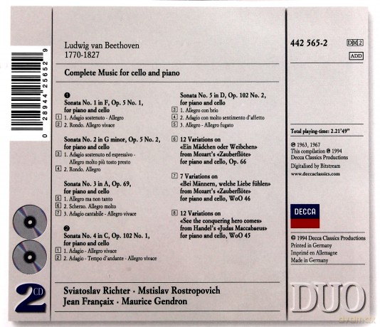Duo Rostropovich, Richter: Beethoven Complete Music For Cello&Piano [2CD]