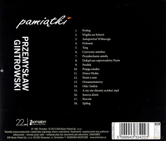 Przemysław Gintrowski: Pamiątki [CD]