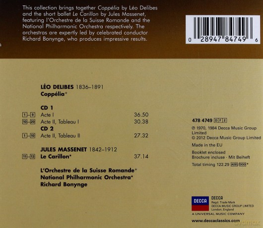 Richard Bonynge: Delibes: Coppelia, Massenet: La Carillon (Ballet Edition) [2CD]