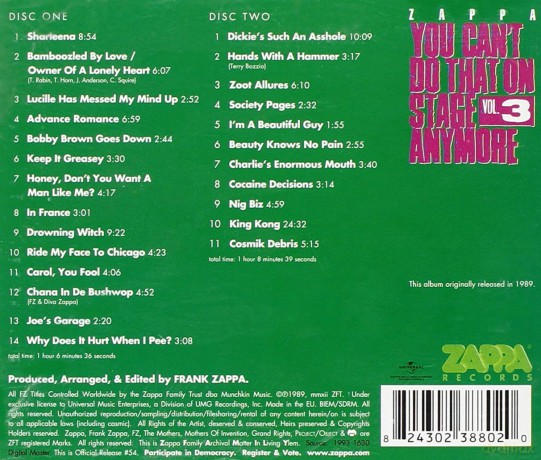 Frank Zappa: You Can't Do That On Stage Anymore. Vol.3 [2CD]