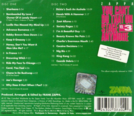 Frank Zappa: You Can't Do That On Stage Anymore. Vol.3 [2CD]