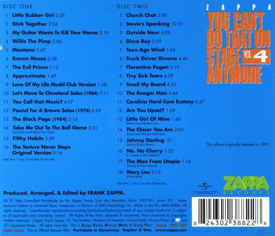 Frank Zappa: You Can't Do That On Stage Anymore. Vol.4 [2CD]