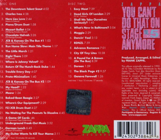 Frank Zappa: You Can't Do That On Stage Anymore. Vol.5 [2CD]