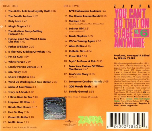 Frank Zappa: You Can't Do That On Stage Anymore. Vol.6 [2CD]